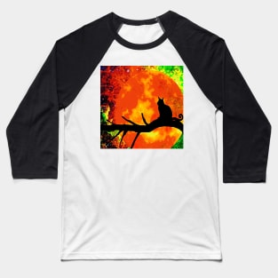 BLACK CAT FIRE HARVEST MOON BLACK TREE Baseball T-Shirt